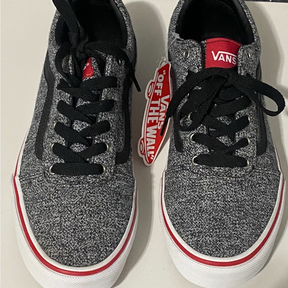 Vans Black and Gray Sneakers with Red Accent